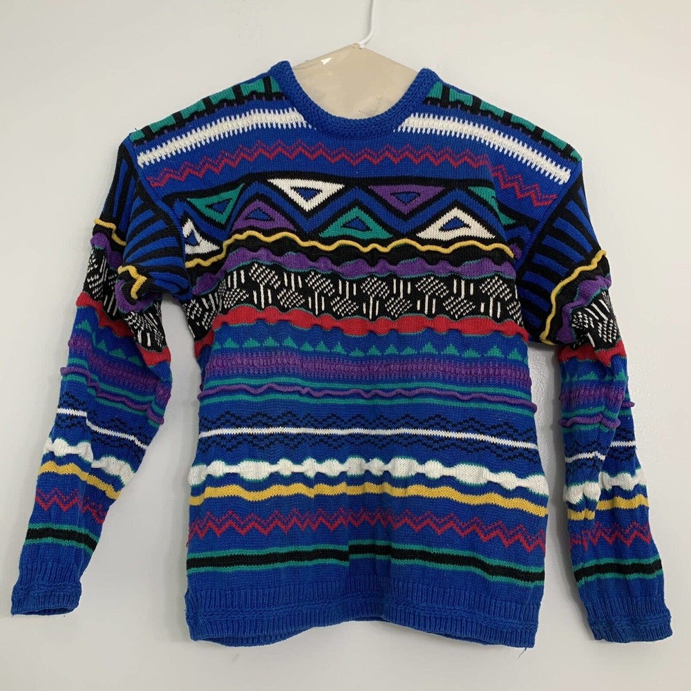Vintage 90s Concrete Mix Sweater Mens L Multicolored Grandpa Coogi Style Retro